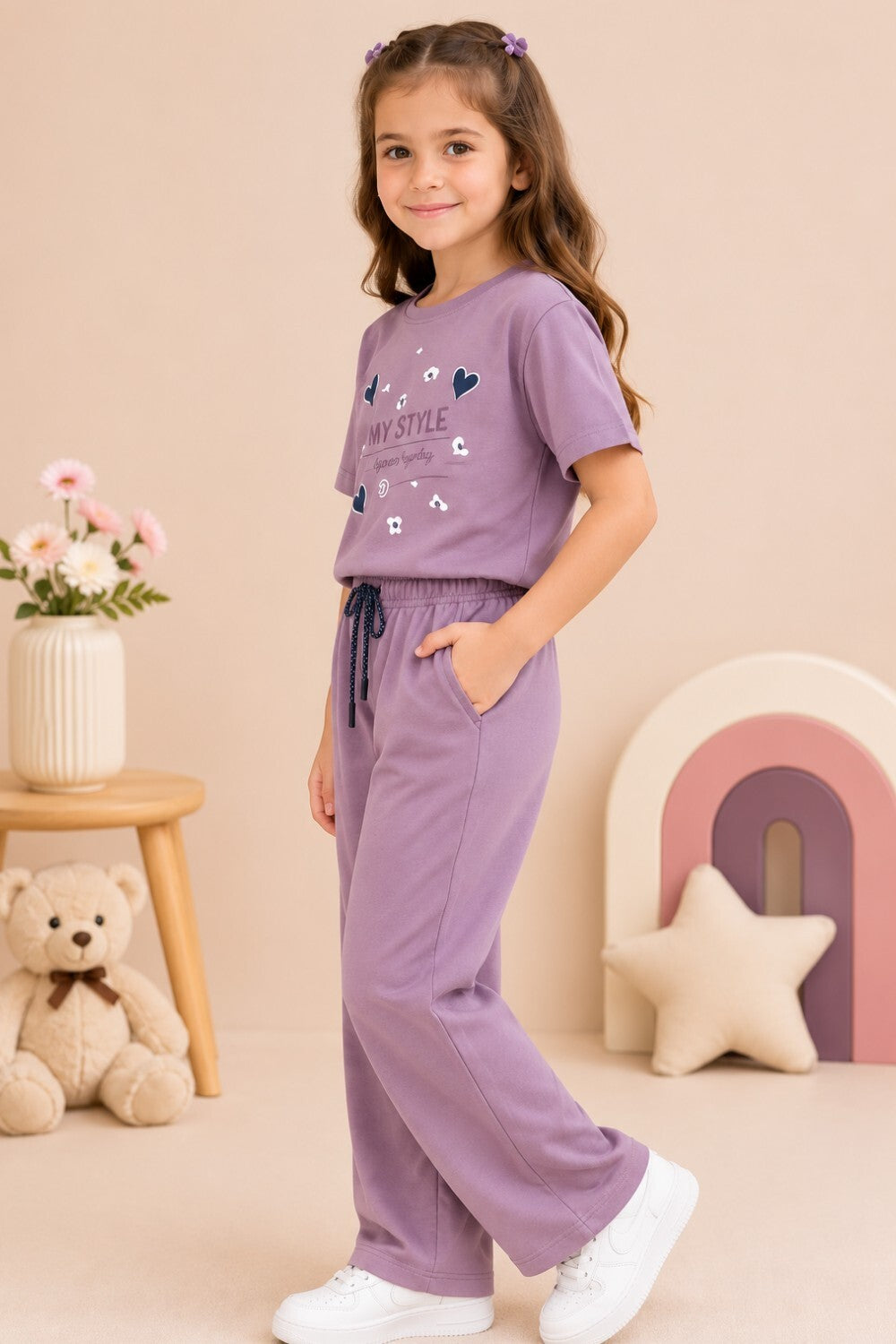 Girls Cotton T-Shirt & Pajama Set Soft Co-Ord Outfit for Kids 6-9 Years  (6-9 Years)