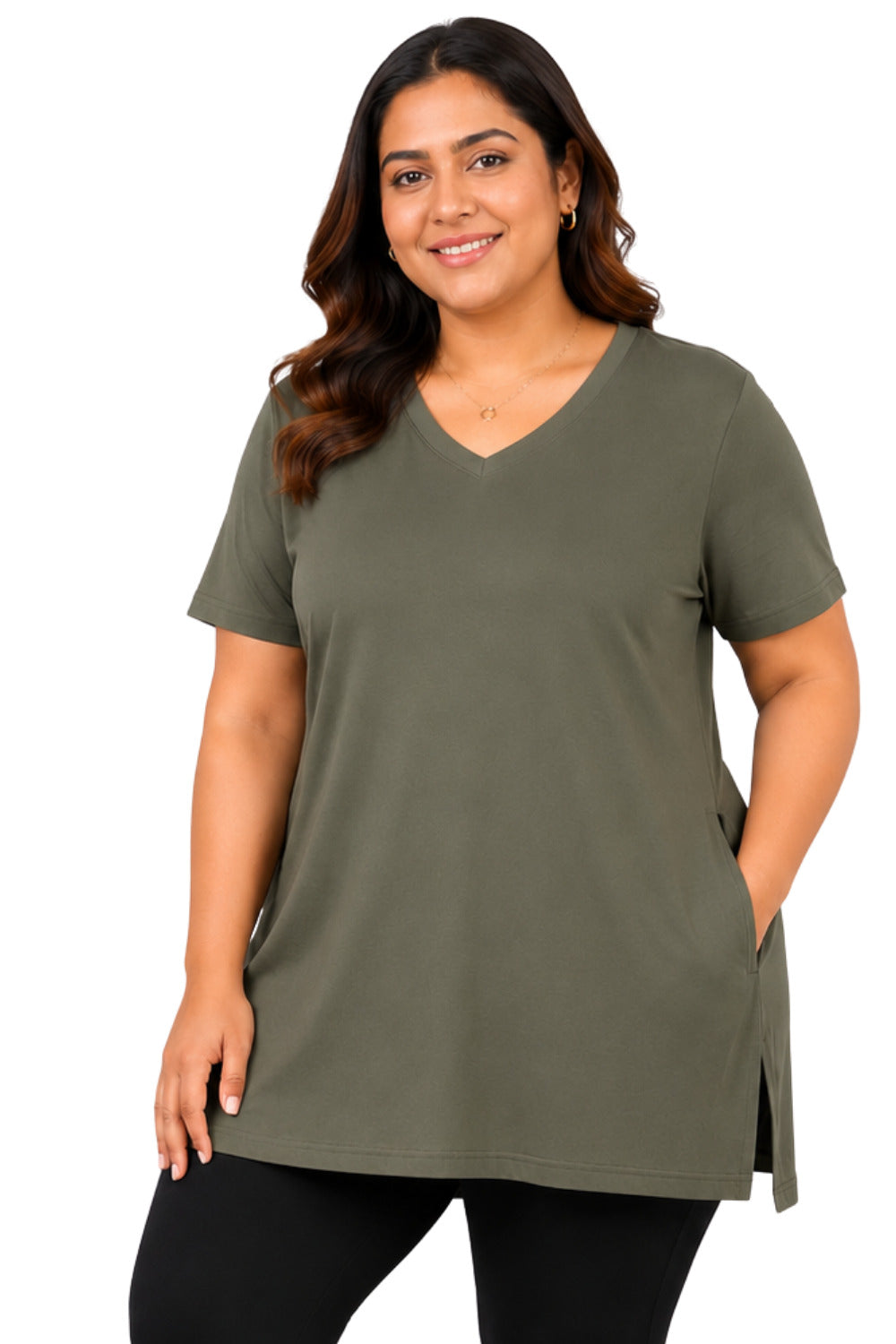Woman Cotton Lycra V-Neck  Active Tees –Sage