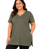 Woman Cotton Lycra V-Neck  Active Tees –Sage