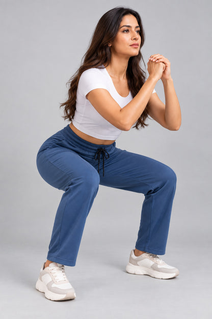 Mid Rise Easy Cotton Pants-Denim