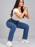 Mid Rise Easy Cotton Pants-Denim