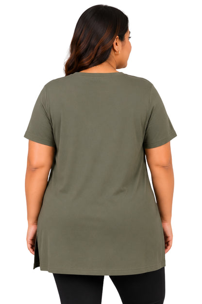 Woman Cotton Lycra V-Neck  Active Tees –Sage