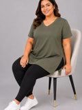 Woman Cotton Lycra V-Neck  Active Tees –Sage