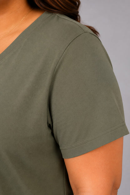 Woman Cotton Lycra V-Neck  Active Tees –Sage