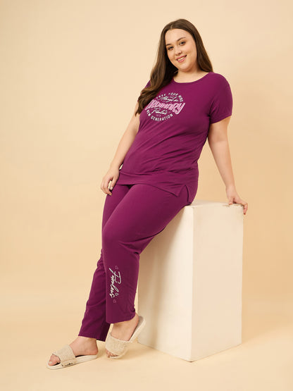 Cotton Nightsuit For Women - Pyjama Set -Purple