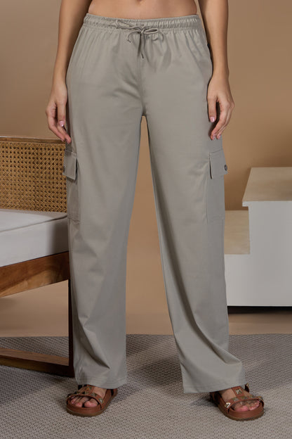 Women Smart Straight Fit Easy Wash Cargo Pants- Grey