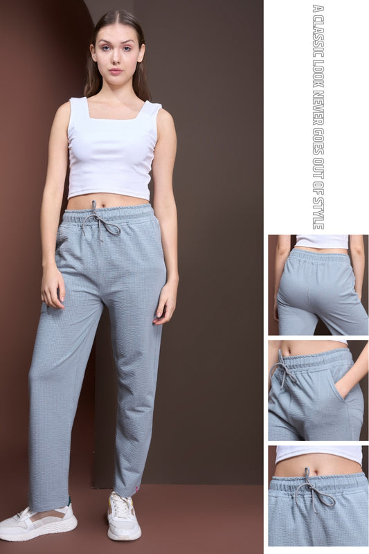 Women's High Rise Waffle Knit Track Pants-Grey