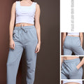 Women's High Rise Waffle Knit Track Pants-Grey