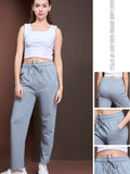 Women's High Rise Waffle Knit Track Pants-Grey