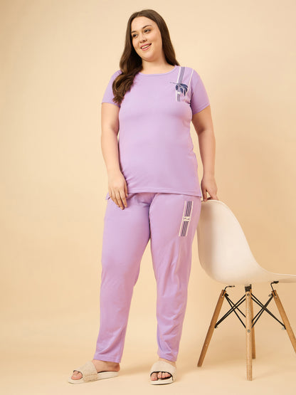 Cotton Nightsuit For Women - Pyjama Set -Lilac Blush