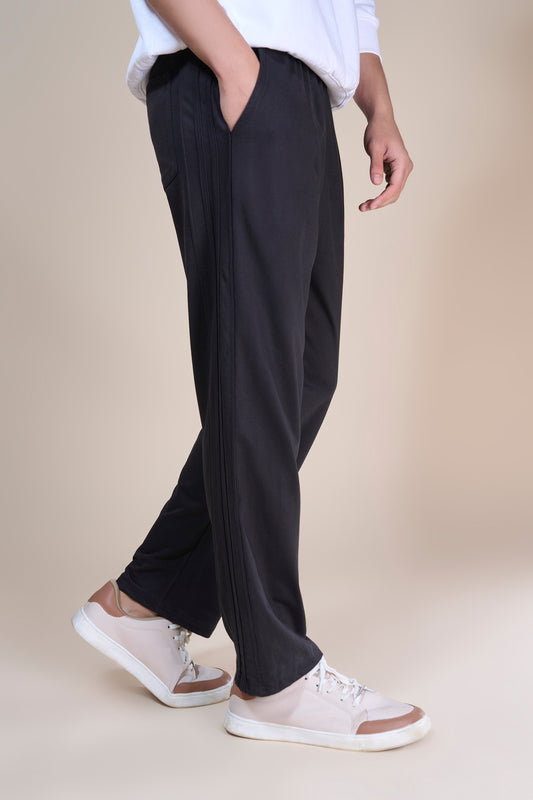 Jinxer Men Side Striped wide leg Fit Trackpants Black