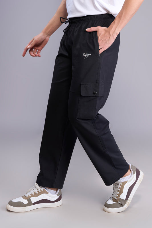 Cotton cargo casual pants in black for men