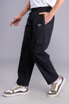 Jinxer Men Straight Fit Cargo Cotton Casual Pants - Black