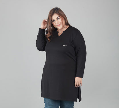 Comfortable Plus Size Long Tops For Women In Full Sleeves- Black 