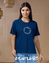 Woman One Ring Script Embroidered Cotton Relaxed  Fit T-Shirt: Ocean Blue