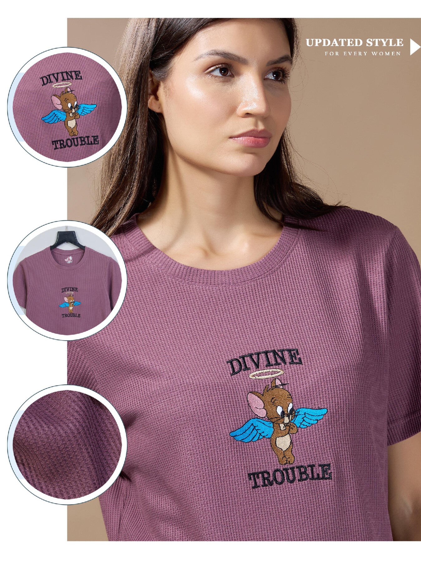 Woman Divine Trouble Textured  Cotton Relaxed  Fit T-Shirt: French Lilac