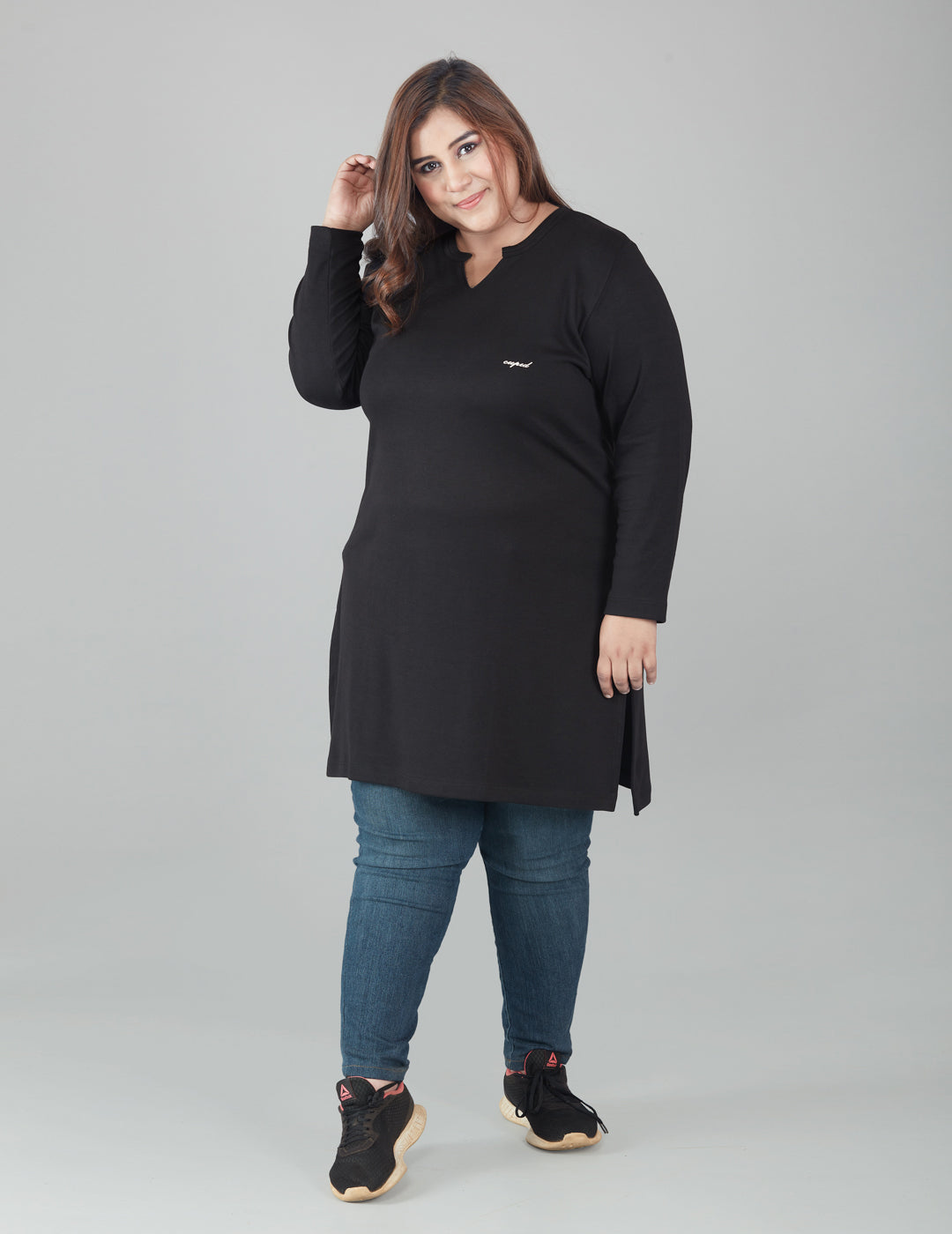 Plus Size Full Sleeves Long Tops For Women - Pack of 2( Black & Blush peach)