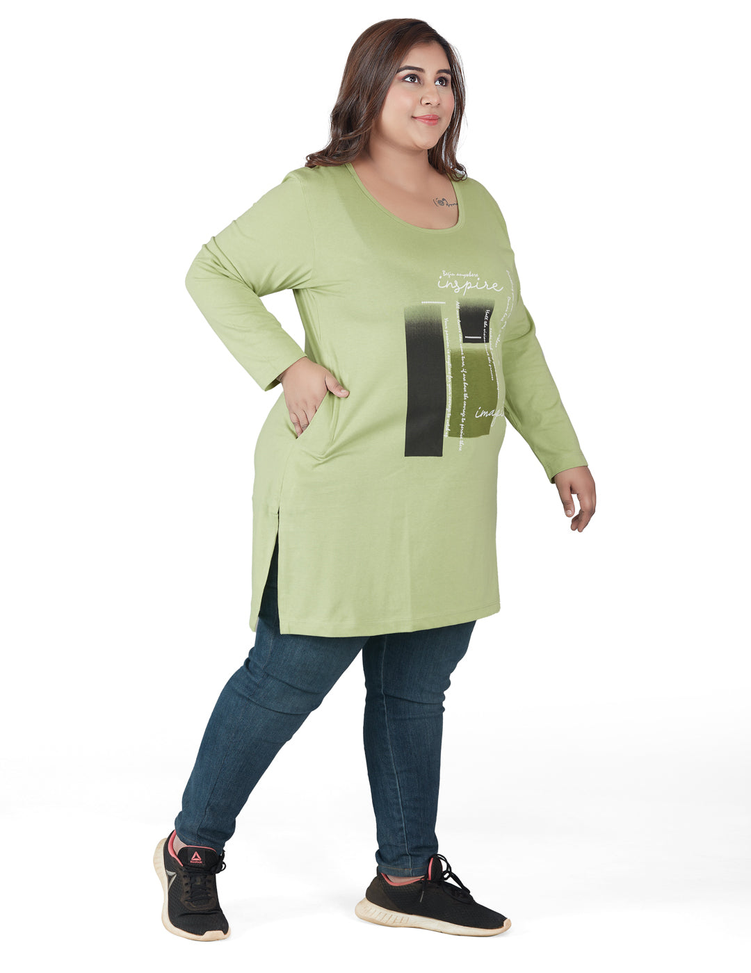 Plus Size Cotton Long Tops for Women Full Sleeves - Pack of 2(Wine&Green)