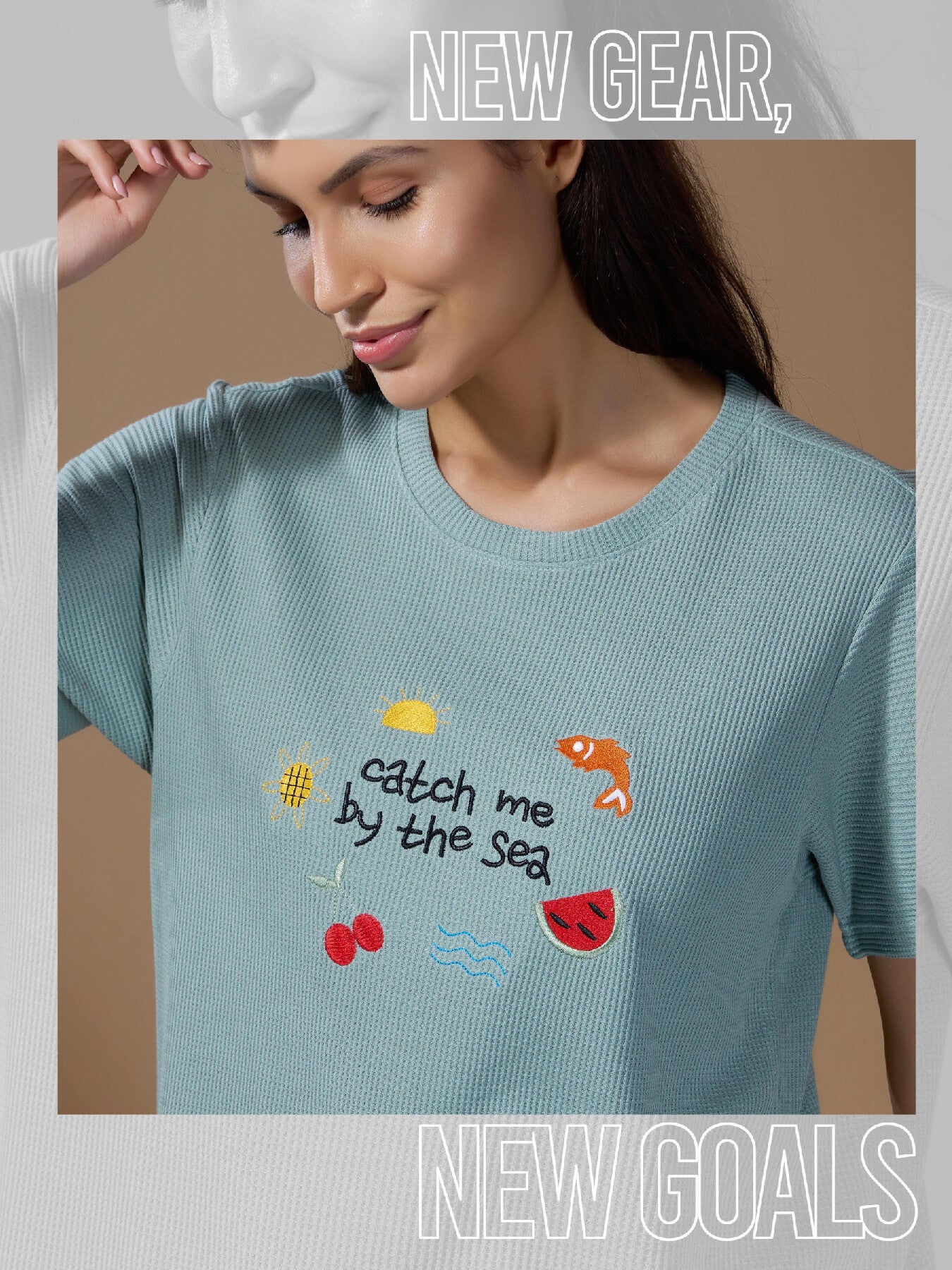 Women Find Your Balance Textured Cotton Relaxed  Fit T-Shirt: Sage