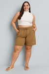 Cotton Shorts For Women - Plain Bermuda - Beige