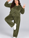 Winter Cotton Velvet Tracksuit For Women - Olive Green