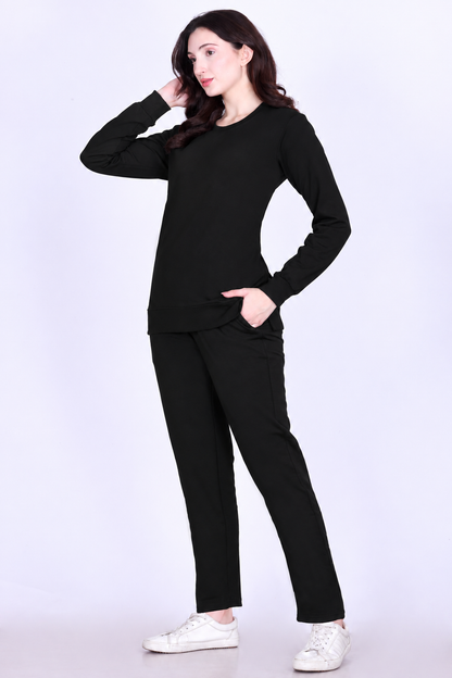 Women’s Cotton Fleece Co-Ord Set – Winter Wear-Black