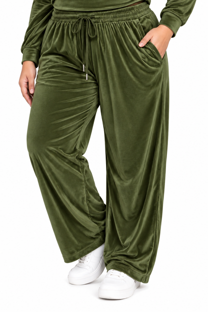 Winter Cotton Velvet Tracksuit For Women - Olive Green