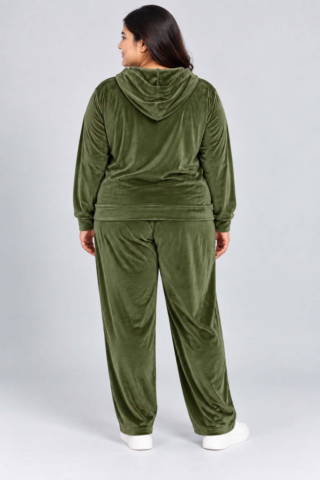 Winter Cotton Velvet Tracksuit For Women - Olive Green