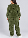Winter Cotton Velvet Tracksuit For Women - Olive Green