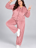 Winter Cotton Velvet Tracksuit For Women - Rosy Pink