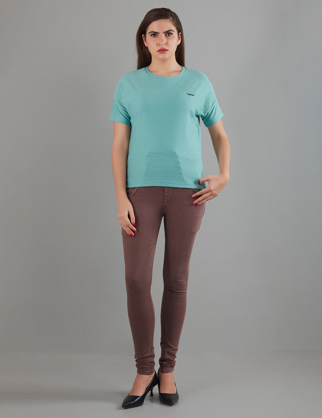 Stylish Plain Short T-Shirts for women In Sage At Best Price