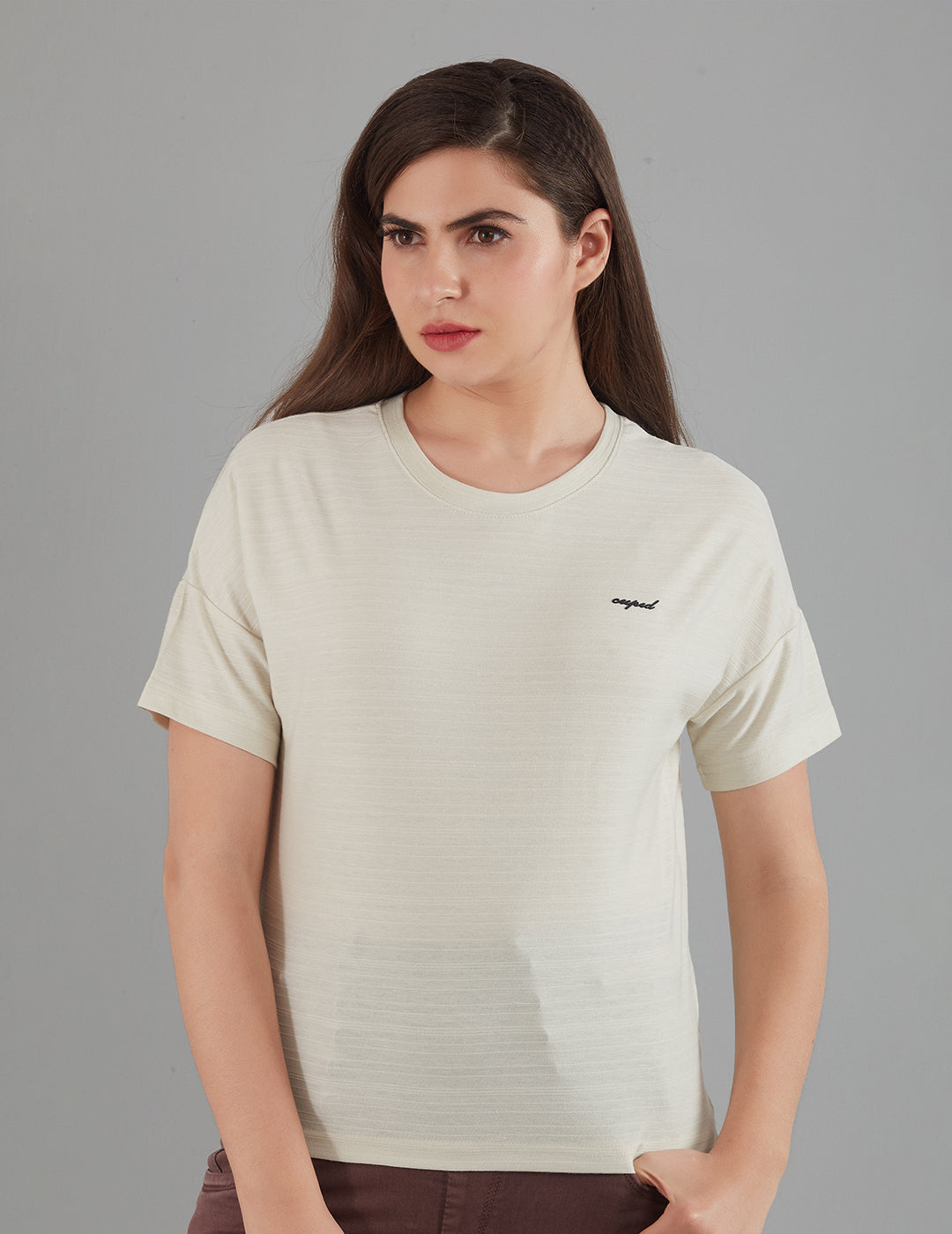 Stylish Plain Short T-Shirts for women In Off White At Best Price