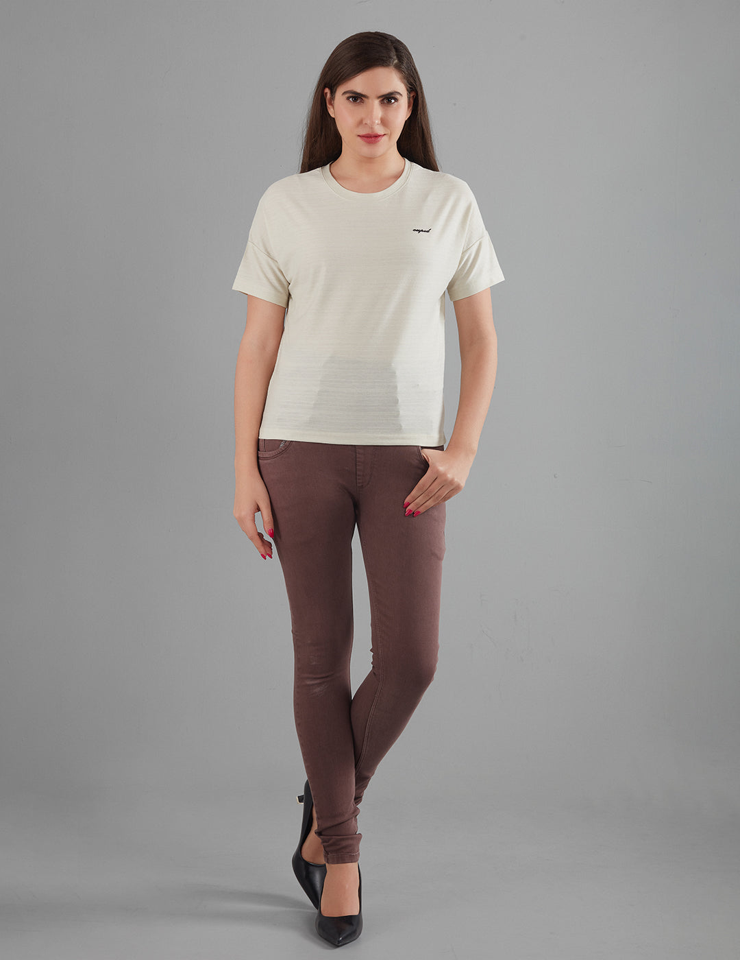 Stylish Plain Short T-Shirts for women In Off White At Best Price