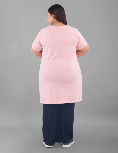 Comfortable Pius Size Long T- shirt For Women - Half Sleeves - Peach At Best Prices