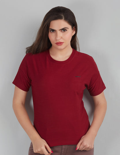 Stylish Comfy Ruby Red Plain Cotton Short T-Shits For Women At Online 