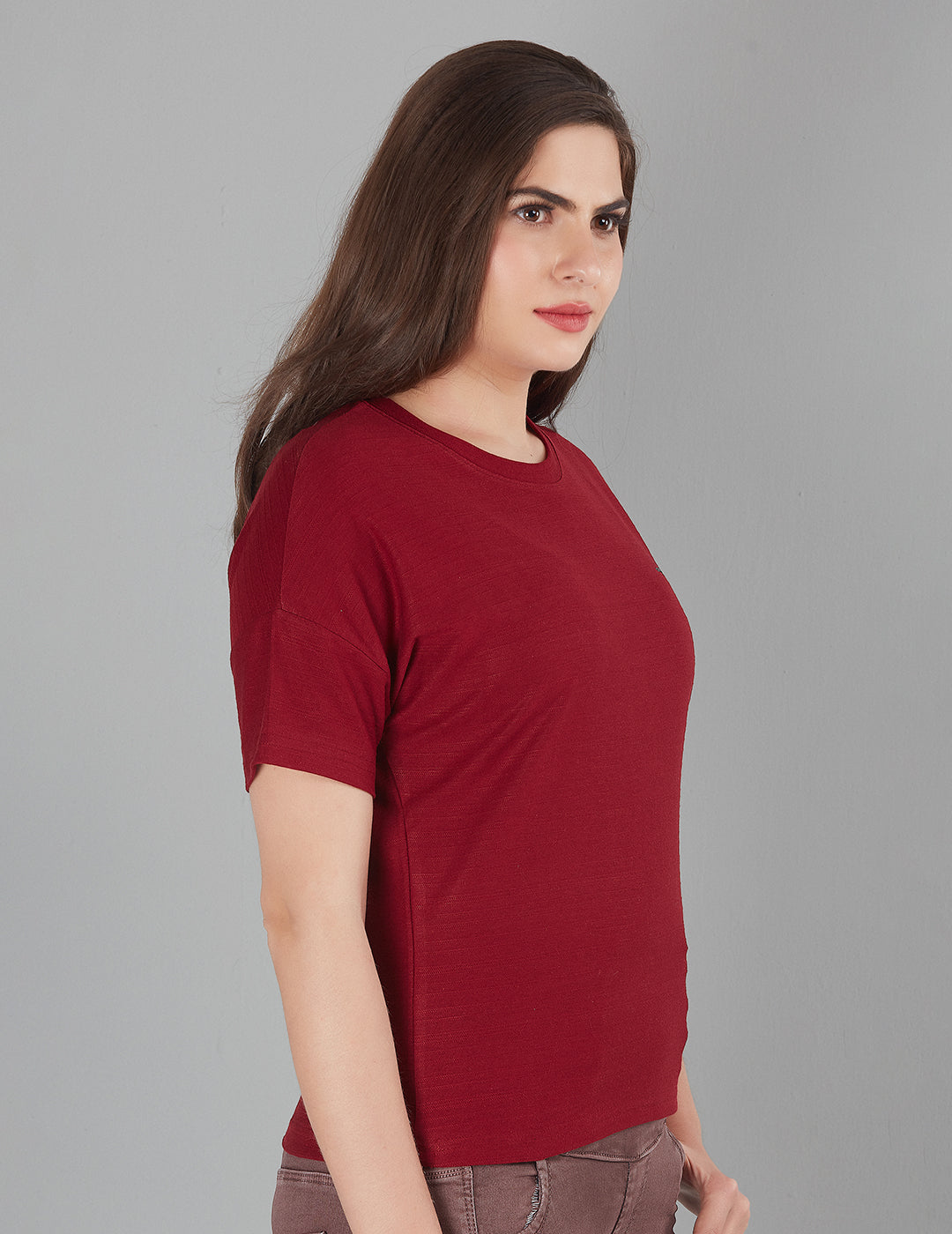 Stylish Comfy Ruby Red Plain Cotton Short T-Shits For Women At Online