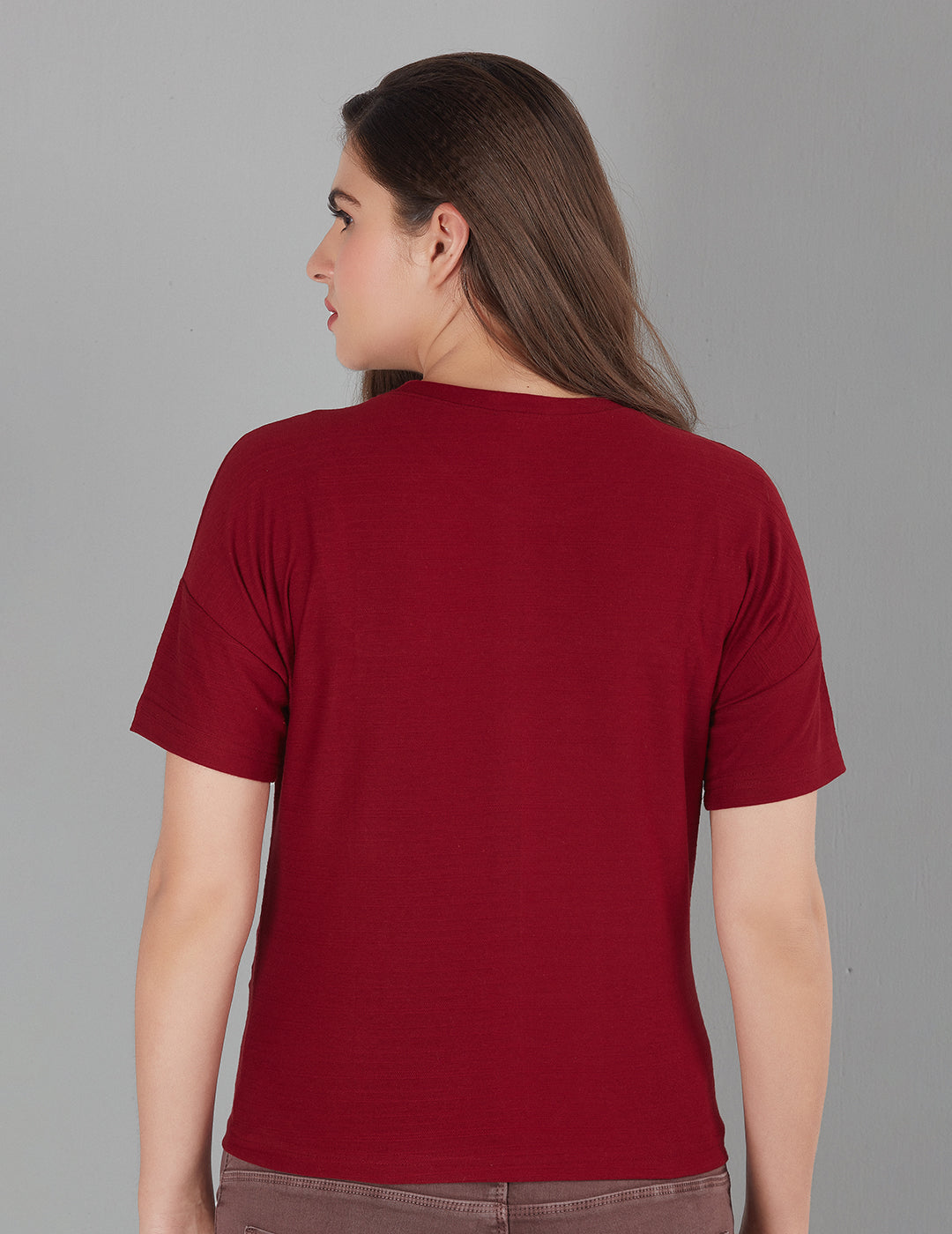 Stylish Comfy Ruby Red Plain Cotton Short T-Shits For Women At Online