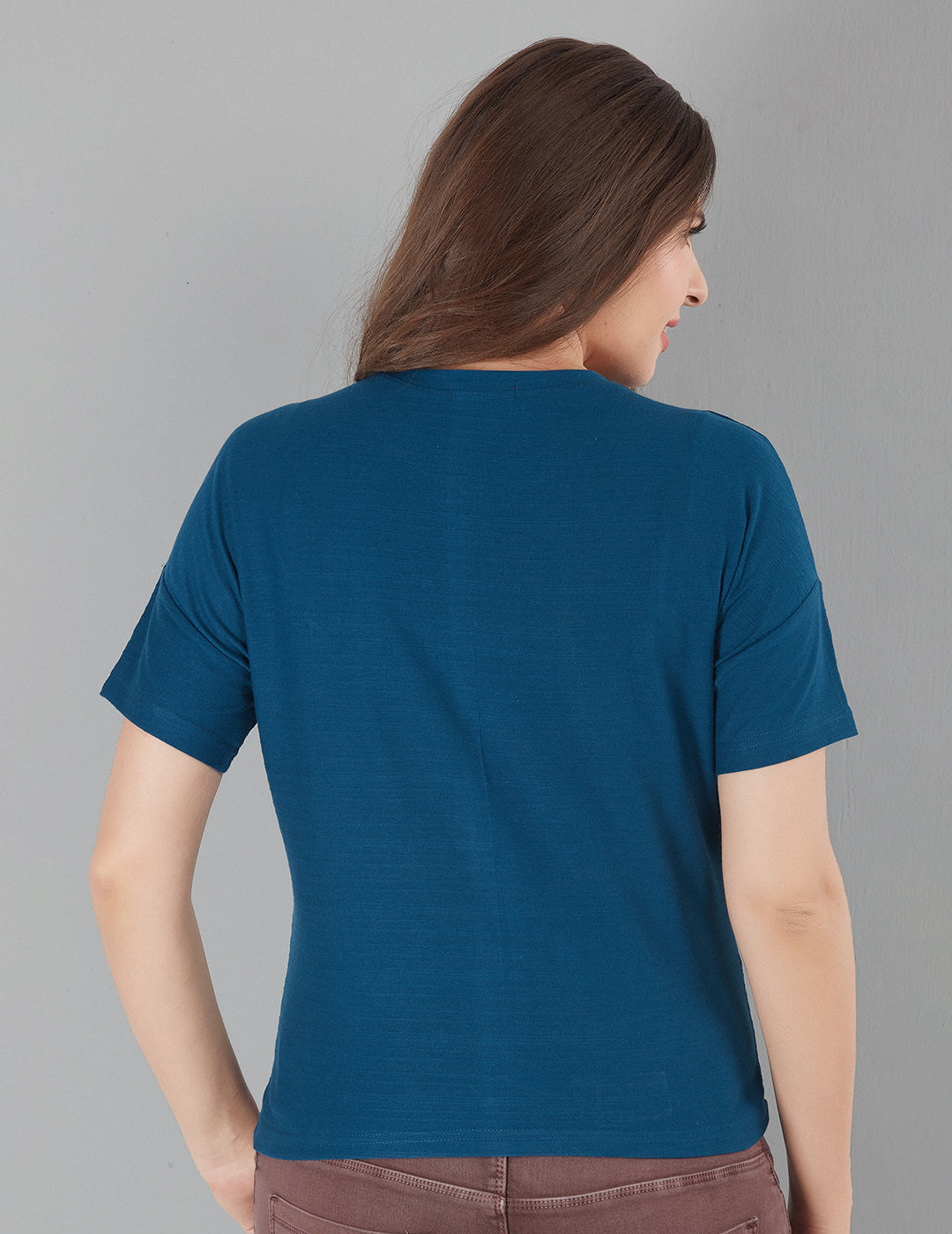 Women Plain Short T-shirts -  Teal Blue