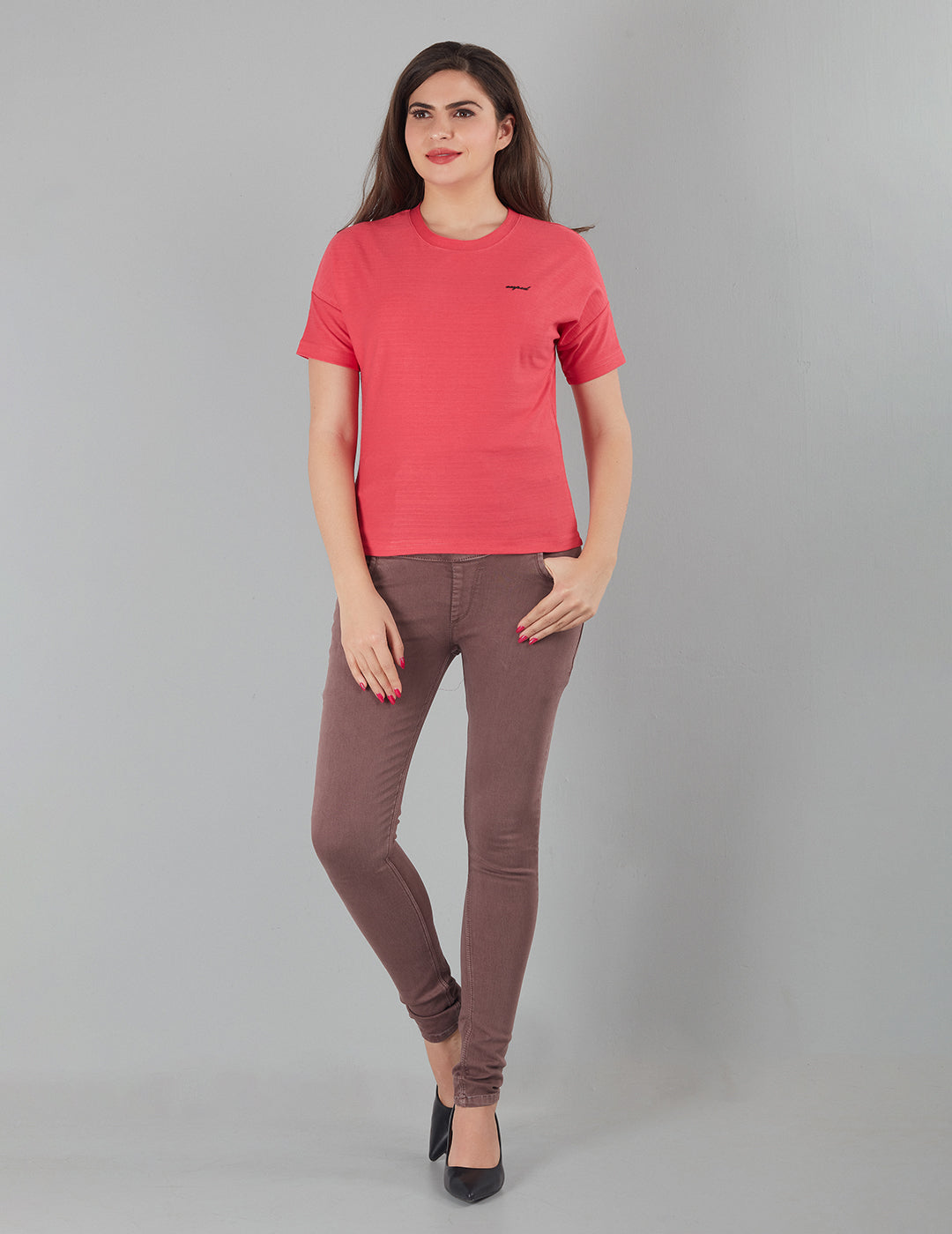 Women Plain Short T-shirts - Hot Pink