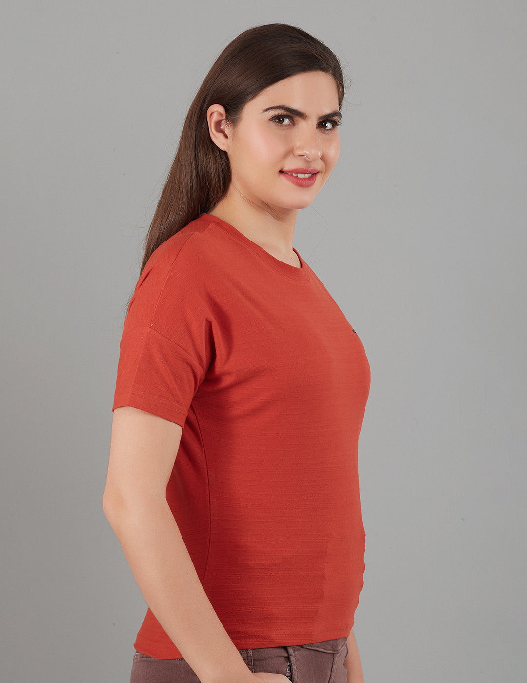 Women Plain Short T-shirts - Rust