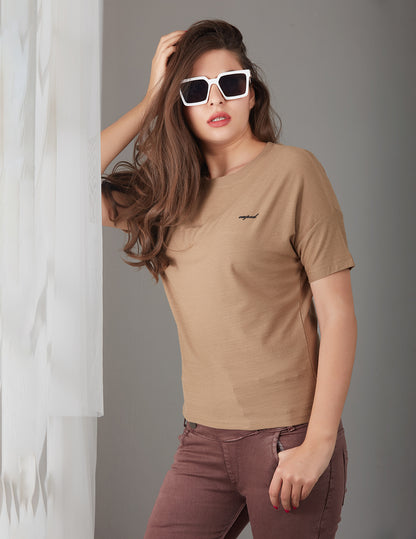 Stylish Plain Short T-Shirts for women In Tortilla At Best Price