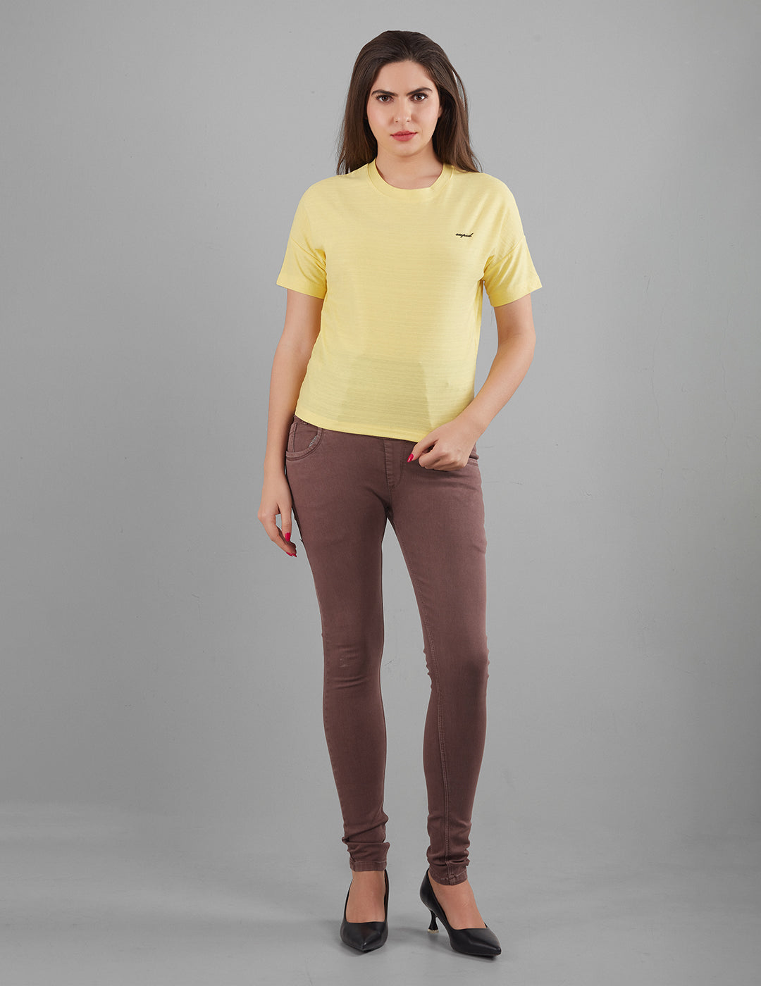 Women Plain Short T-shirts - Lemon