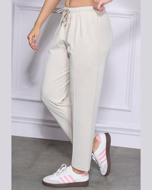 Mid Rise Easy Cotton Pants-Beige
