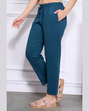 Mid Rise Easy Cotton Pants - Bottle Green