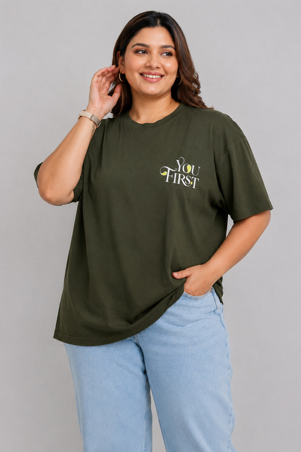 Cupid Woman Basic Printed Cotton Tees In Plus Sizes