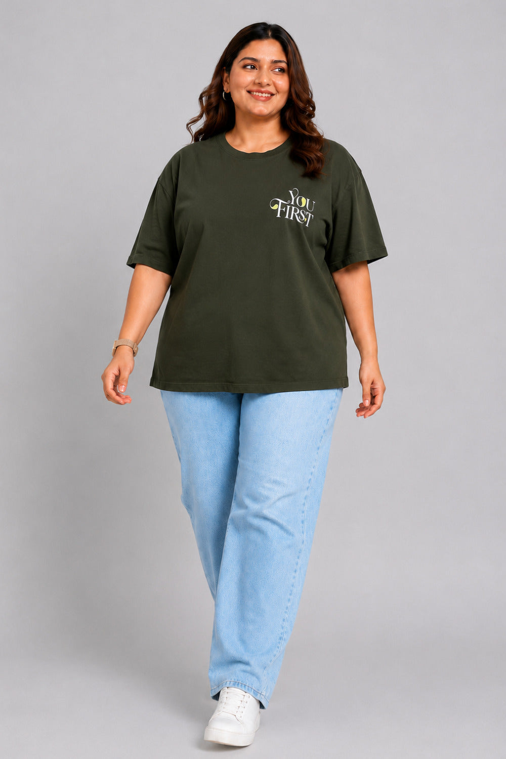 Cupid Woman Basic Printed Cotton Tees In Plus Sizes