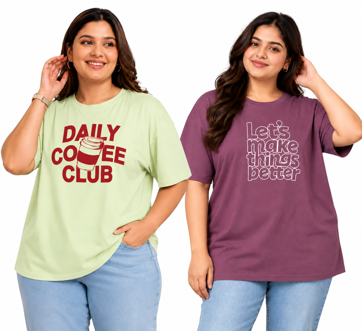 Cupid Cotton Oversize Fit T-Shirt for Women & Girls (Combo of 2)