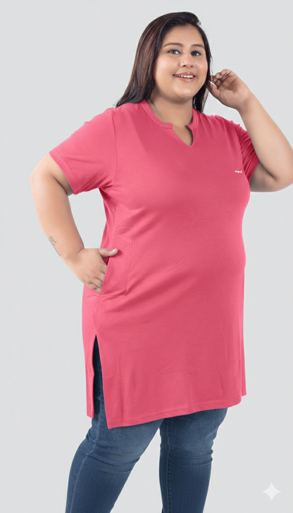 Plus Size Half Sleeves Long Tops For Women - Pack of 2 (Sage & Pink)