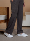 Women Smart Straight Fit Easy Wash Cargo Pants- Brown