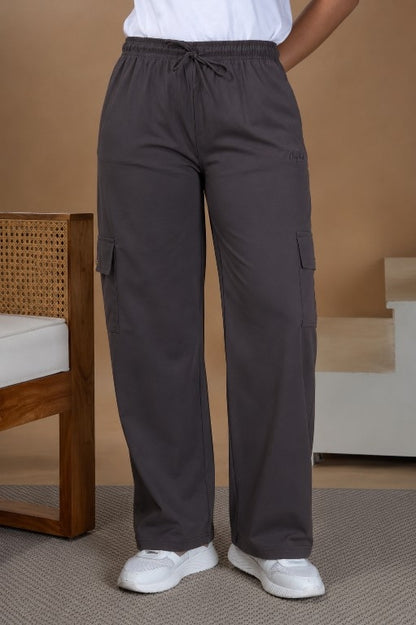 Women Smart Straight Fit Easy Wash Cargo Pants- Brown
